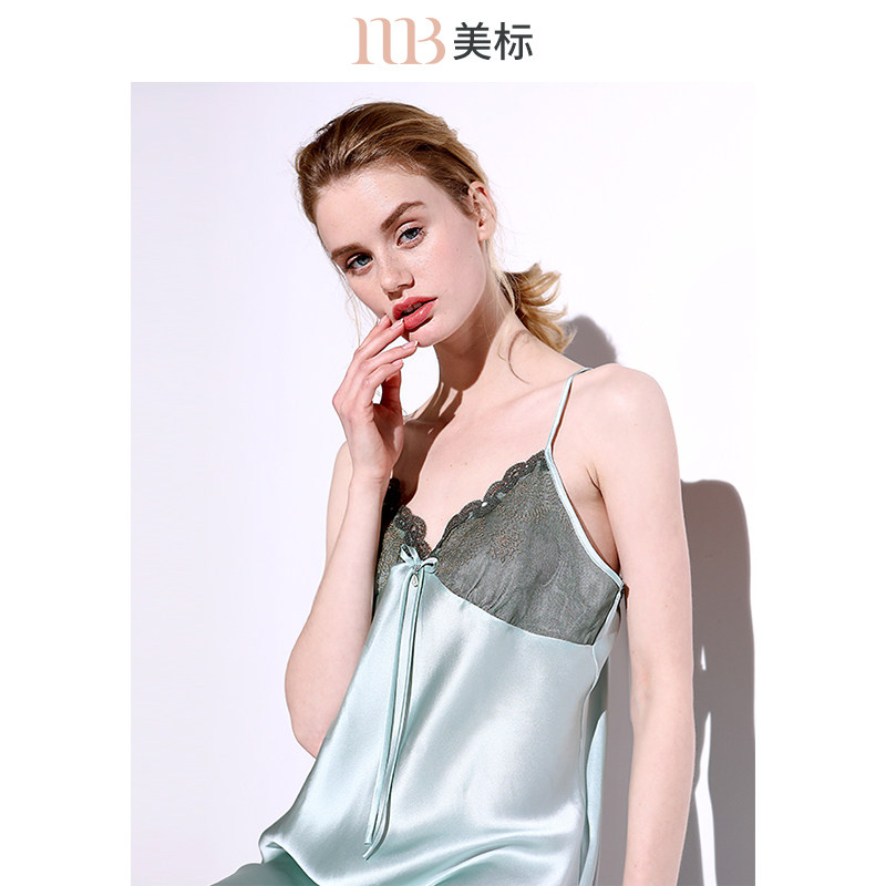 美标真丝睡衣吊带睡裙女春夏新婚送礼红色桑蚕丝丝绸家居服本命年