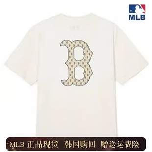 韩国MLB情侣老花短袖t恤男女同款NY洋基队休闲宽松运动半袖上衣潮