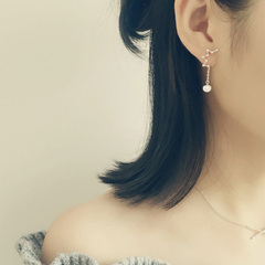 韩版浪漫星星天然珍珠S925纯银不对称长款耳钉耳线耳坠女星座气质