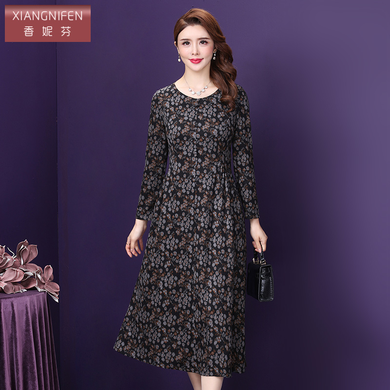 香妮芬法式复古连衣裙2021春秋新款高档羊绒碎花裙高贵气质裙子女