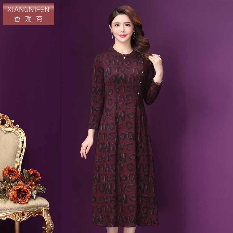 香妮芬2021冬季新款中年羊绒连衣裙女贵夫人洋气打底中长款裙子女