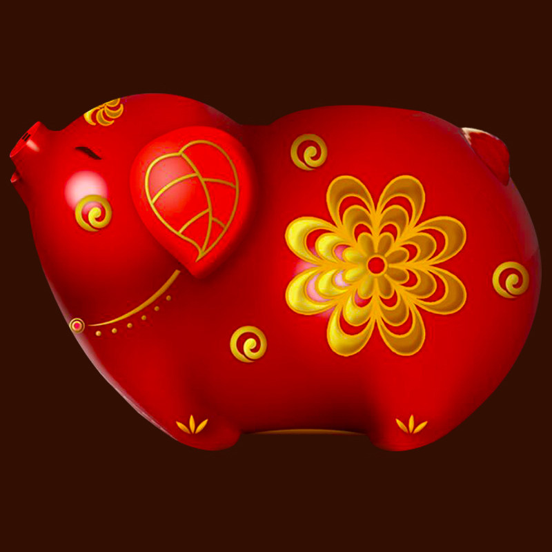 小猪存钱罐儿童发财猪扑满网红创意陶瓷储蓄罐不可取红储钱罐摆件