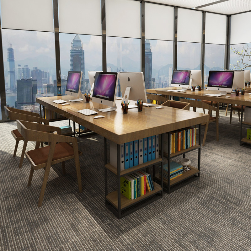 实木办公桌椅组合职员电脑桌工位卡座办公室家具4人位8人员工作台
