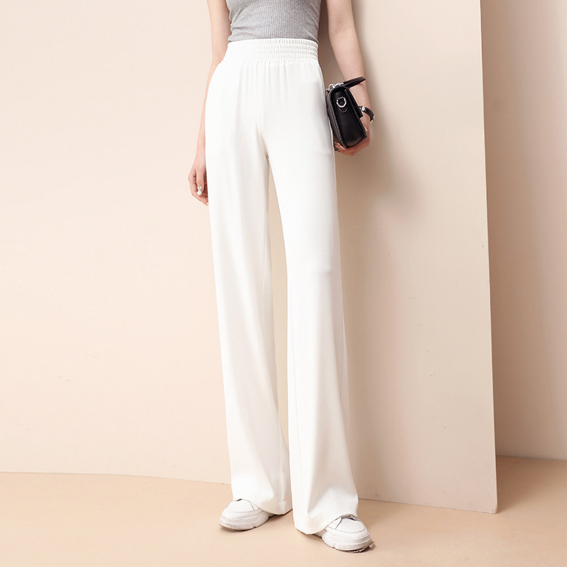 白色雪纺阔腿裤女夏季薄款垂感冰丝直筒裤高腰拖地宽松弹力休闲裤