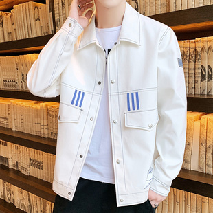 夹克男士春秋季韩版潮流帅气白色工装外套休闲青少年男款秋装上衣