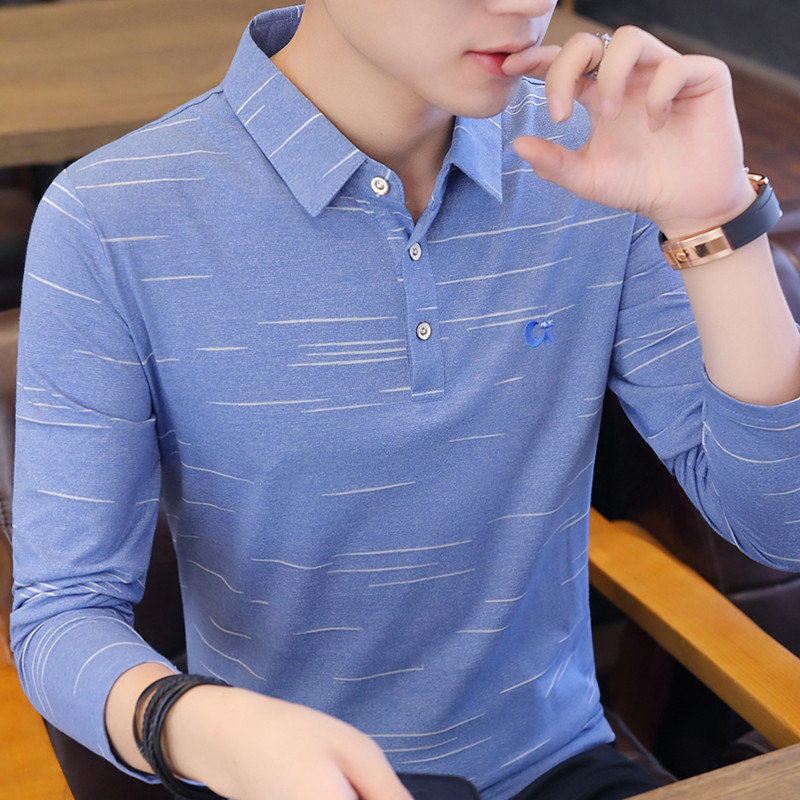 长袖t恤男士上衣服潮流丅秋季翻领秋衣带领青年polo衫春秋打底衫