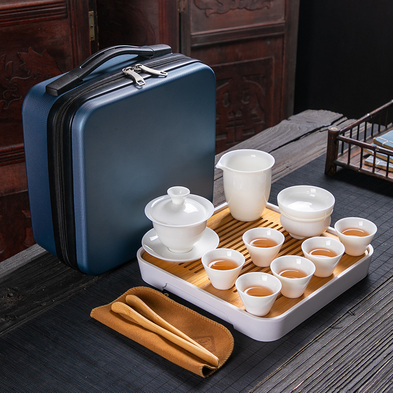 羊脂玉白瓷旅行茶具套装便携户外茶具高档功夫茶具盖碗大套装