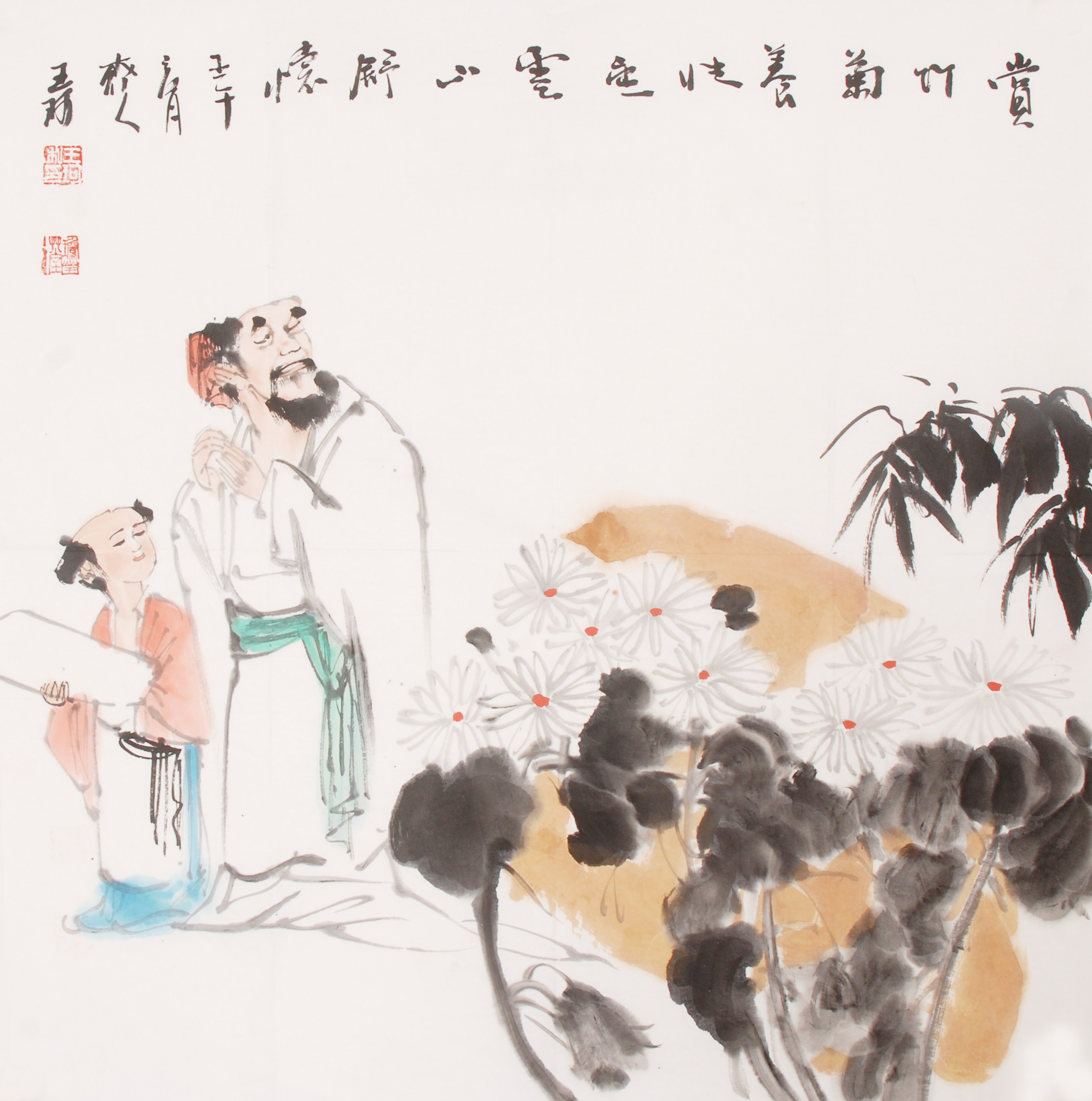 著名画家 王珂《赏竹菊养性》tbwc686829
