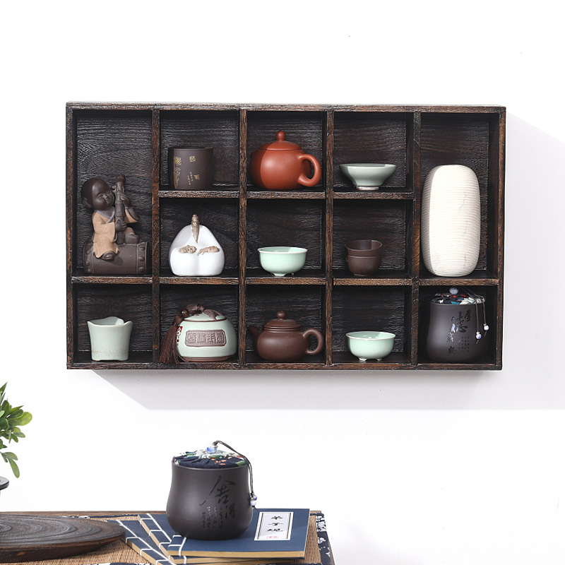 日式实木茶柜架茶杯架家用挂墙茶具茶壶博古架多宝阁小茶架置物架
