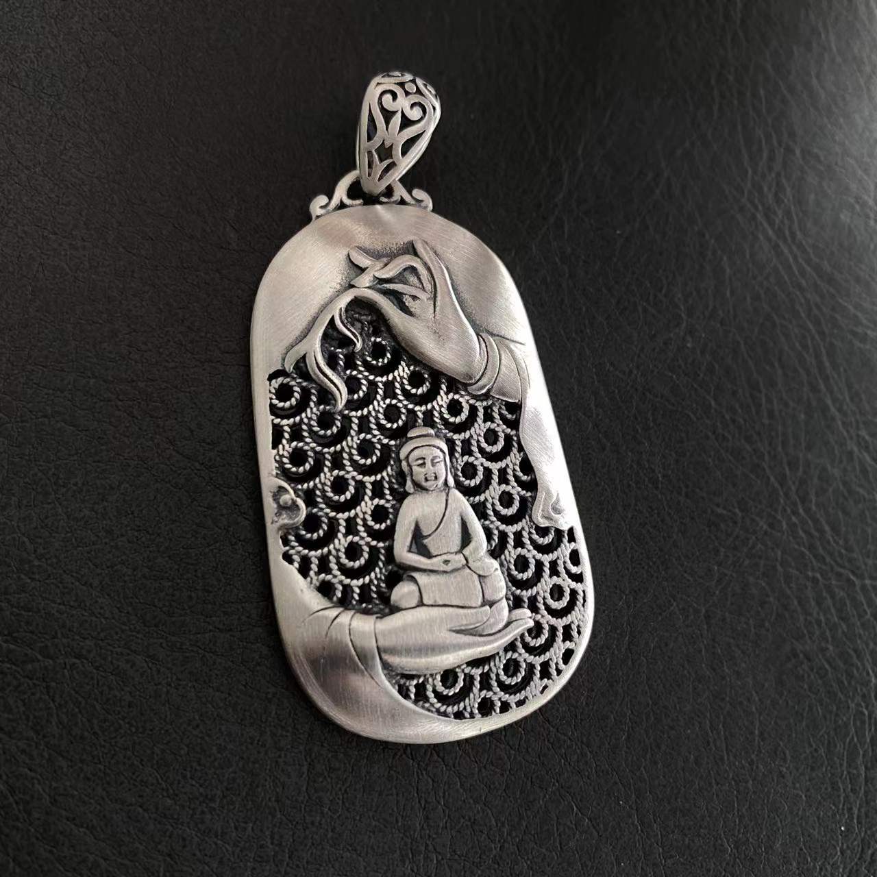小宝s925纯银复古独特设计镂空佛手佛牌吊坠女单坠项链银饰仅吊坠