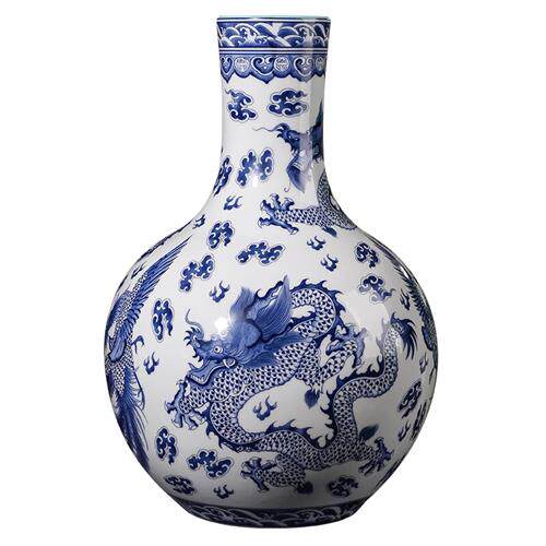 (今日10.2折)示优 景德镇陶瓷器花瓶摆件客厅手工仿古青花祥云龙凤瓶