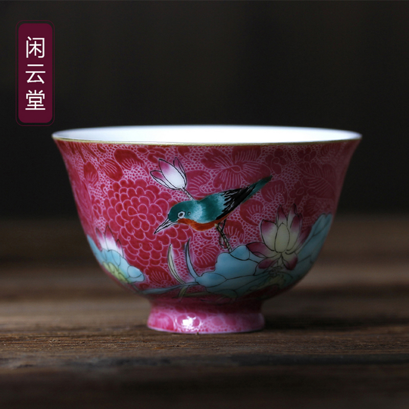 闲云堂景德镇全手工薄胎瓷品茗杯主人杯男女单个小复古陶瓷小茶杯