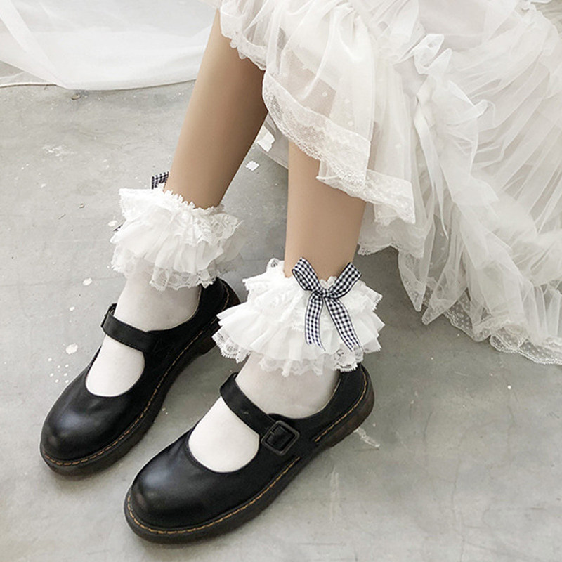 lolita洛丽塔公主蝴蝶结多层大花边蛋糕袜子全棉萝莉软妹堆堆袜女
