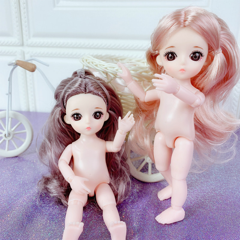 一折芭比娃娃素体_17厘米裸娃素体13关节单个3d迷糊芭比洋娃娃女孩
