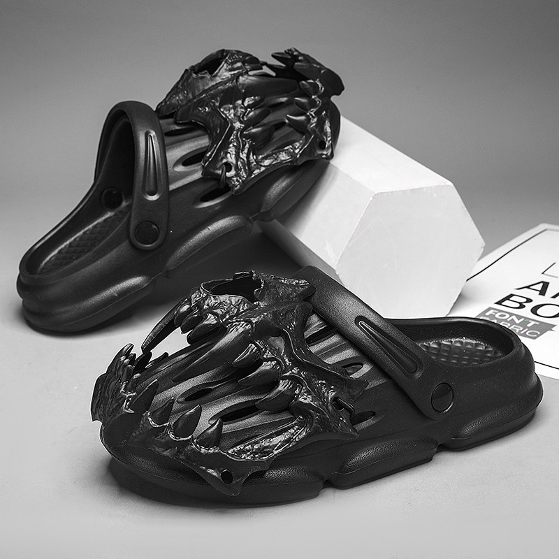 包头拖鞋男夏季外穿防滑防臭厚底洞洞鞋男生户外黑色毒液沙滩凉鞋