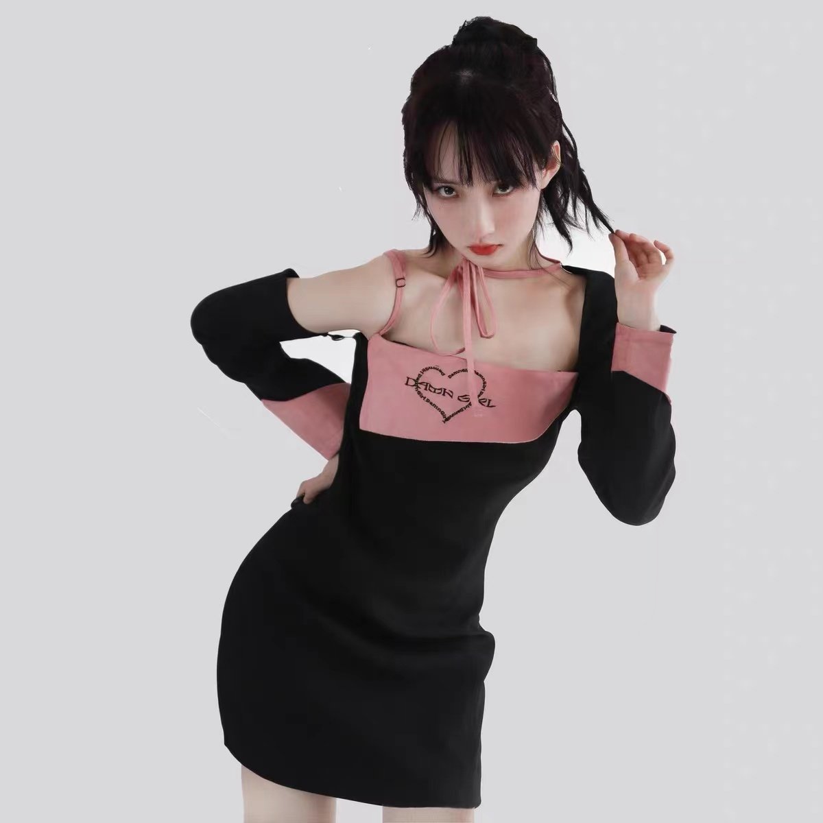 damngirl原创设计秋冬y2k千禧辣妹包臀亚比裙西装拼接礼服连衣裙