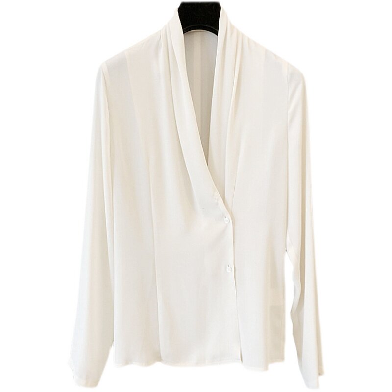 雪纺衬衫女秋冬设计感小众轻熟风别致上衣职业气质v领很仙的衬衣