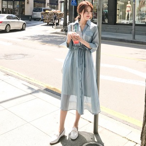 法式桔梗连衣裙2019新款夏收腰显瘦气质超仙甜美森系仙女智熏裙子