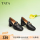 Tata他她高跟乐福鞋女英伦风粗跟小皮鞋女款2024春季新款WDB03AA4
