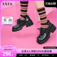 Tata他她增高牛皮小皮鞋女春季软皮粗跟单鞋女2023年新款W8AA2AM3