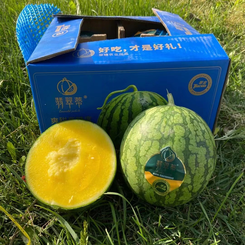 翡翠帝冰淇淋黄肉西瓜特小凤新鲜水果黄瓤瓜1只3.8斤小皮薄多汁
