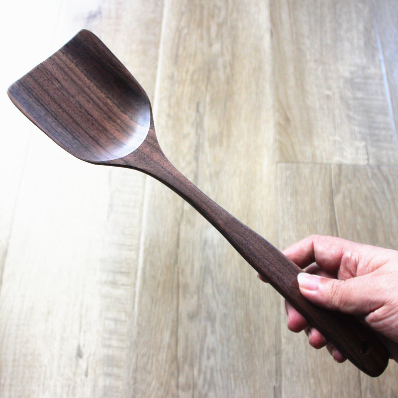 无漆高档黑胡桃木锅铲炒菜铲长柄不粘锅专用耐高温大号实木锅铲子-mc