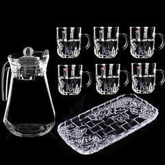 透明水具玻璃壶凉水杯套装 耐热带把喝水泡茶杯 果汁杯带杯架托盘