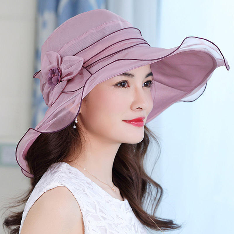 夏天帽子防晒女士凉帽真丝太阳帽女防晒洋气时尚大帽檐遮阳帽折叠