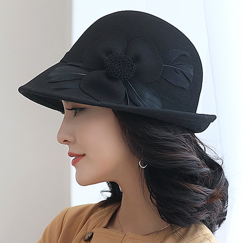 纯羊毛女式冬季帽子女冬洋气时尚秋冬中年大脑礼帽女士宽檐帽冬款