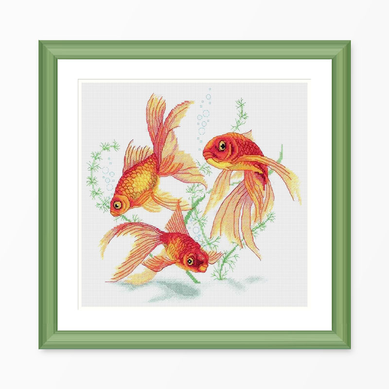 新品图案小小鱼十字绣套件d840三条金鱼精准印花十字绣套件