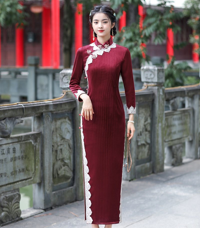旗袍2021年新款冬天加绒加厚冬款女装长款气质妈妈冬长袖秋冬保暖