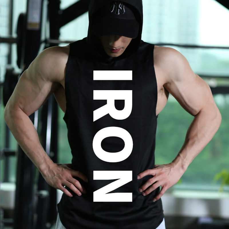 健身男连帽跑步撸铁兄弟坎肩t恤