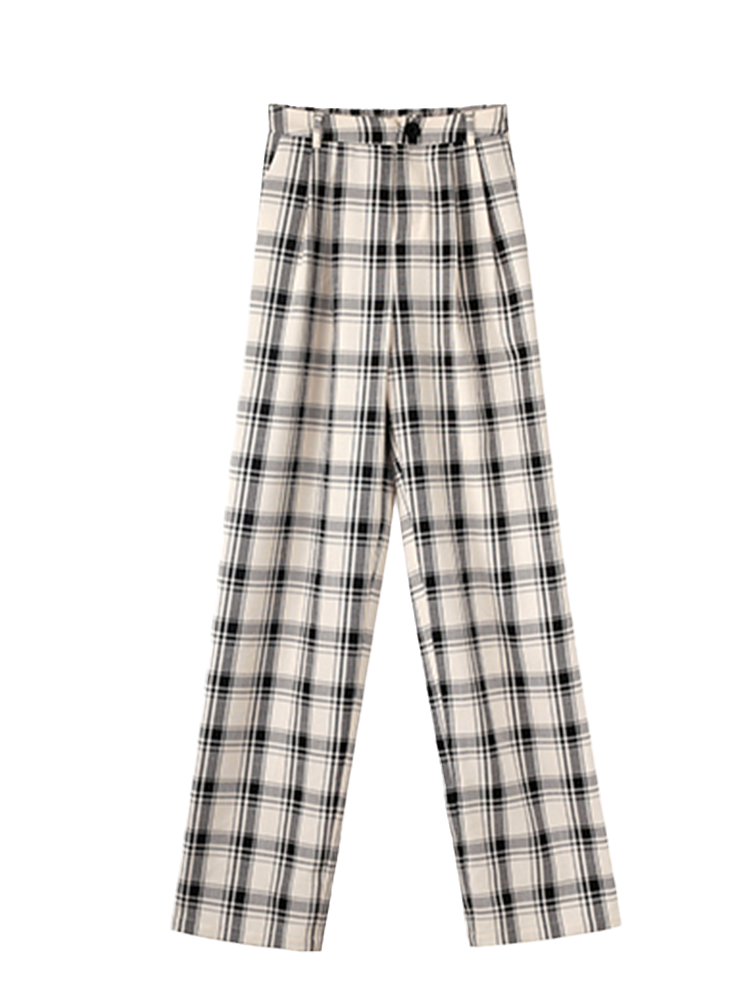 2022新款格子裤子女夏薄款显瘦宽松直筒小个子高腰垂感休闲阔腿裤
