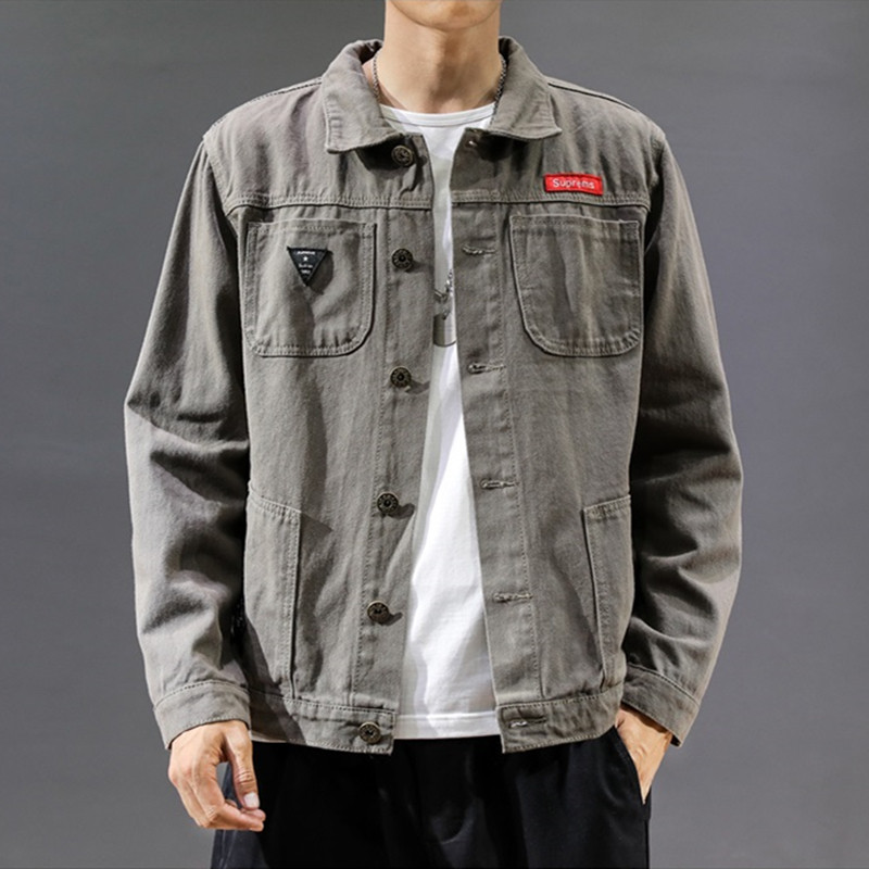 男士工装牛仔外套韩版休闲飞行员夹克潮流日系复古加绒加厚秋冬季