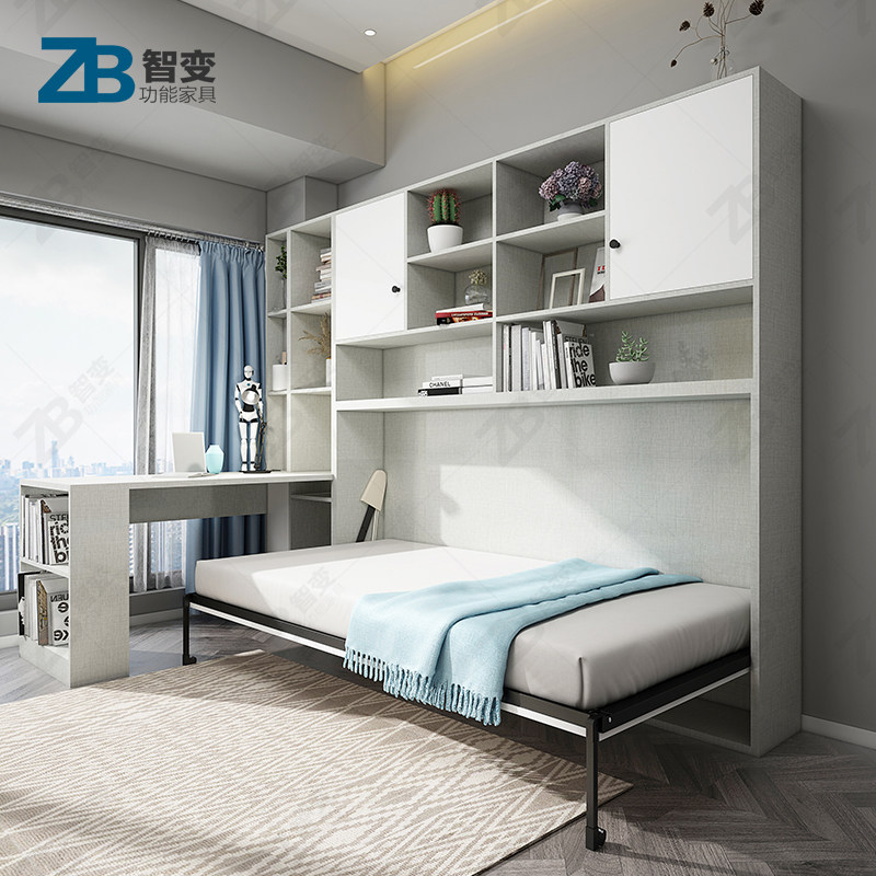 隐形床书桌式书柜一体侧翻组合折叠床壁床墨菲床五金配件带书房桌