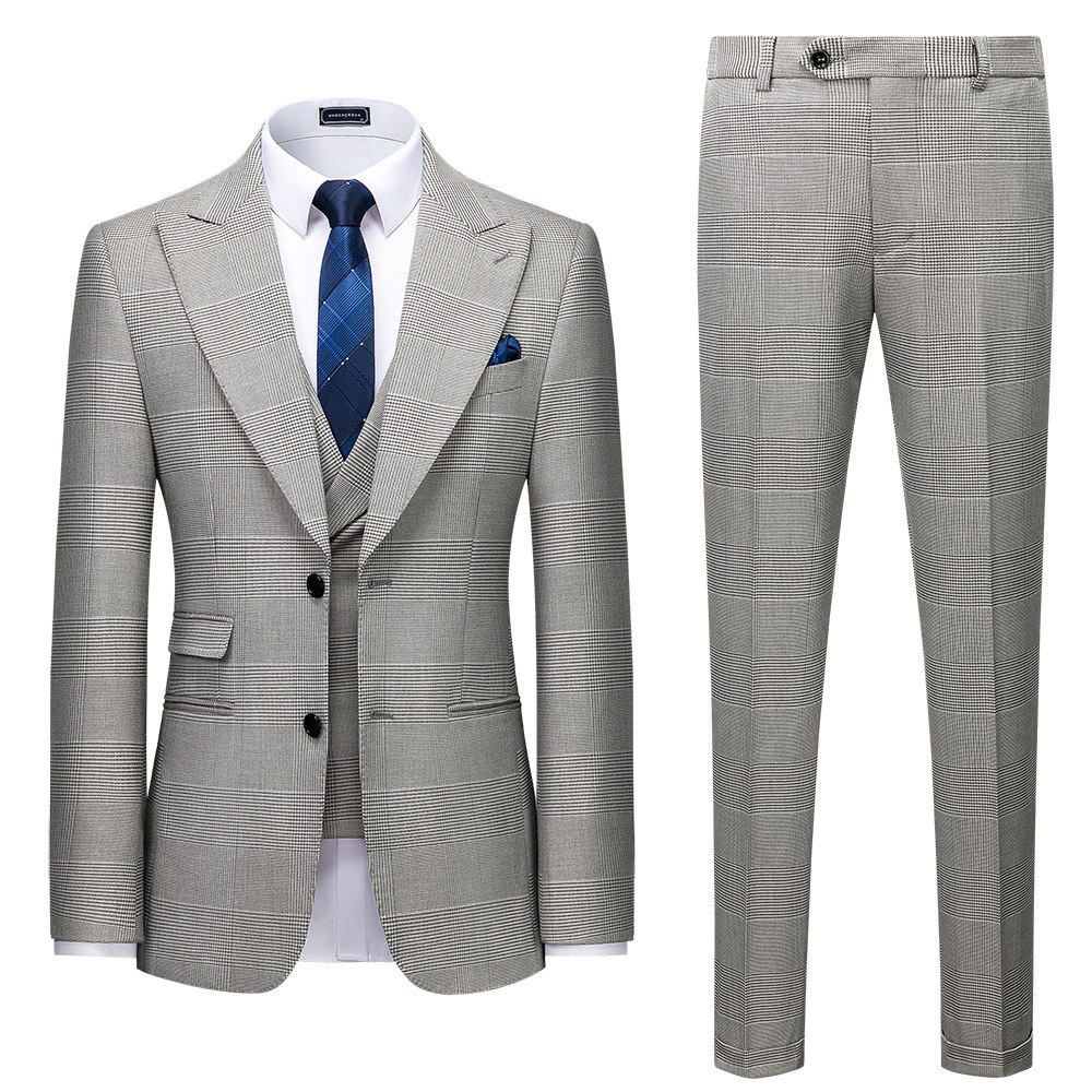 新款男西装套装韩版修身职业装商务休闲精品男士西服三件套 suits