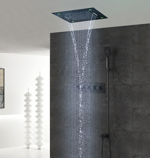 淋浴暗藏天幕集成吊顶式 美暗装 大花洒瀑音乐花洒恒吸顶嵌入式 布式