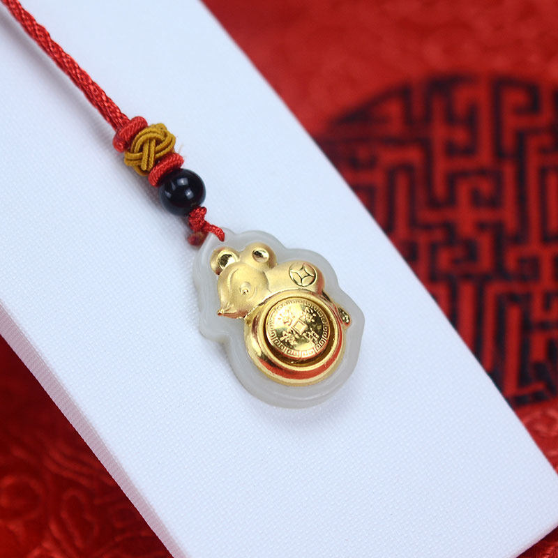 时来运转生肖本命年项坠财运滚滚福鼠金镶玉吊坠项坠