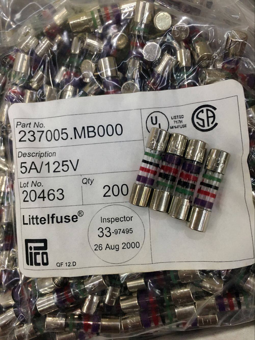 全新原装进口带色环保险丝5a125v力特237005熔丝