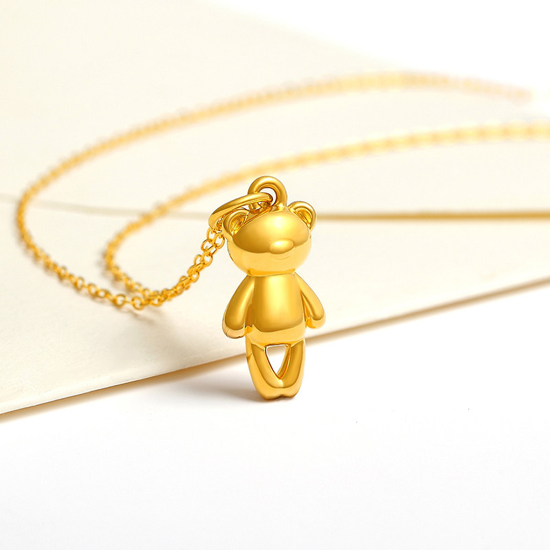 小熊999足金吊坠黄金项链女5g硬金抱抱熊小挂坠子24k纯金生日礼物