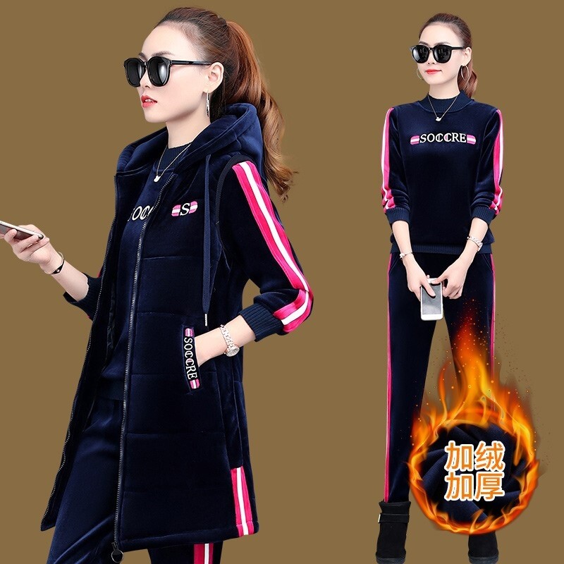 运动服套装女冬天加绒加厚