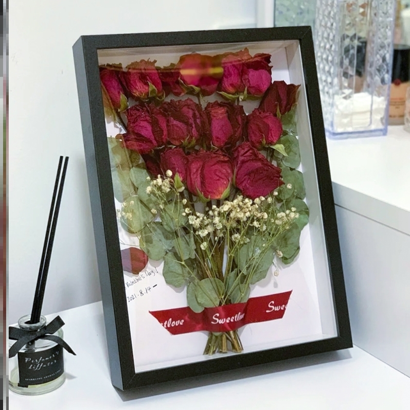 (今日10折)干玫瑰花框diy手工制作永生植物标本立体中空摆台七夕情人