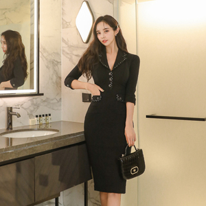 2022 Korean version of spring sweet light luxury professional slim fit small fragrance Lapel buttock dress women