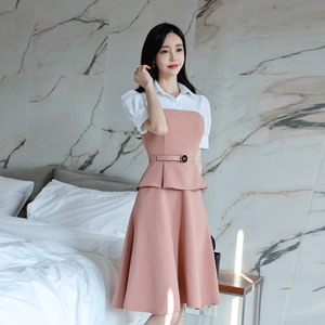 2022 spring temperament Lapel small fragrance Korean version contrast color splicing shirt slim dress women