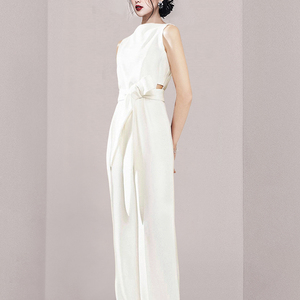 2022 spring new Korean wide leg pants one-piece pants suit high waist slim temperament vertical white