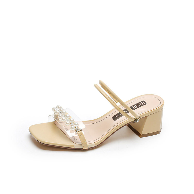 大东2022夏季新款甜美简约一字带凉鞋粗跟便捷两穿凉拖鞋女鞋3479