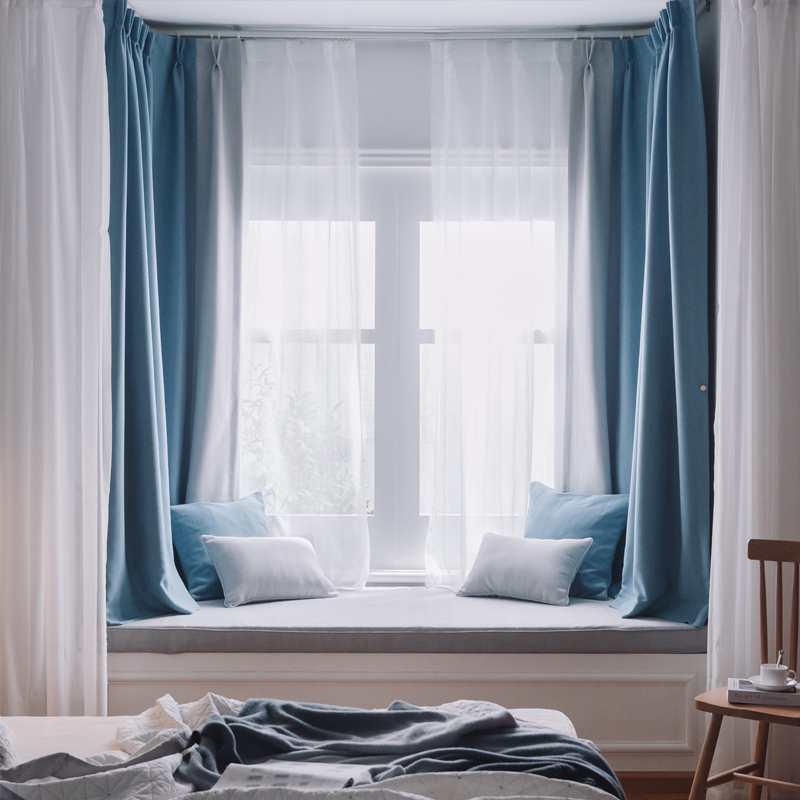 飘窗窗帘短帘遮光简约现代主卧轻奢客厅卧室拐角u形2021年新款l型