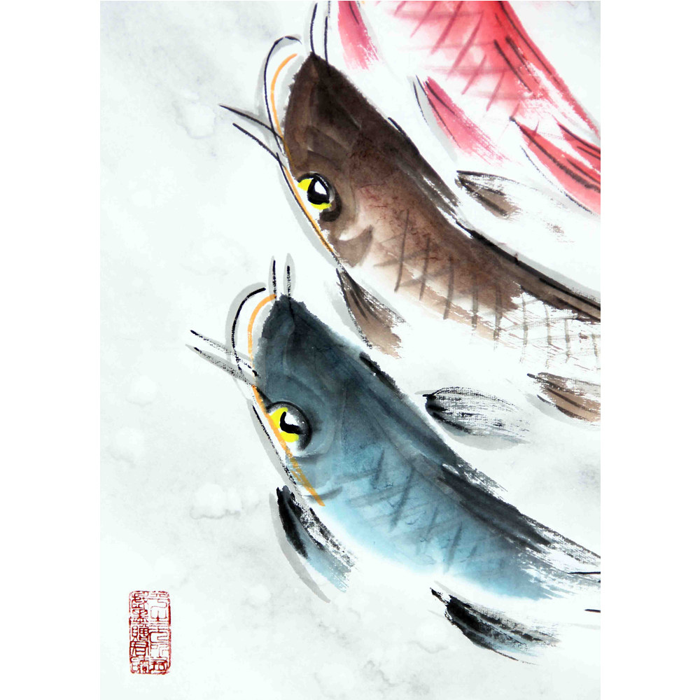 佟广伟《九龙鱼》张大千第四代嫡传弟子l 2861