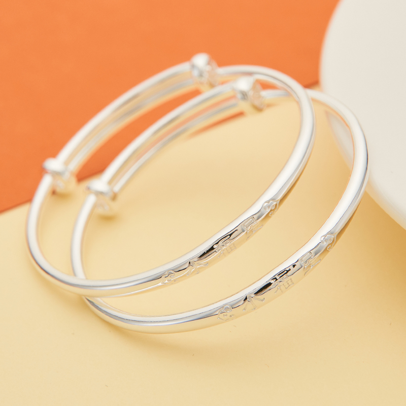 宝宝银手镯婴儿999纯银一对男女童小孩足银手环镯子满月银饰礼物