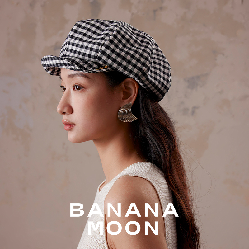 Bananamoon不费力时髦_知识份子黑白格纹复古八角帽俏皮报童帽